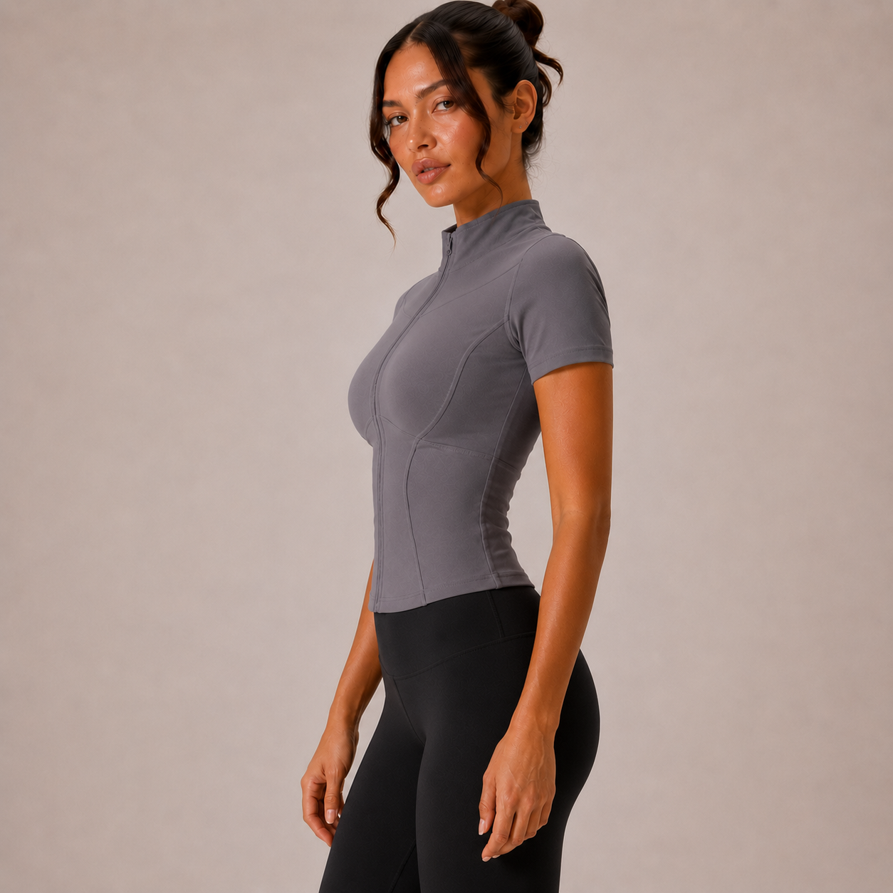 Top Sculpt Zip de Manga Corta