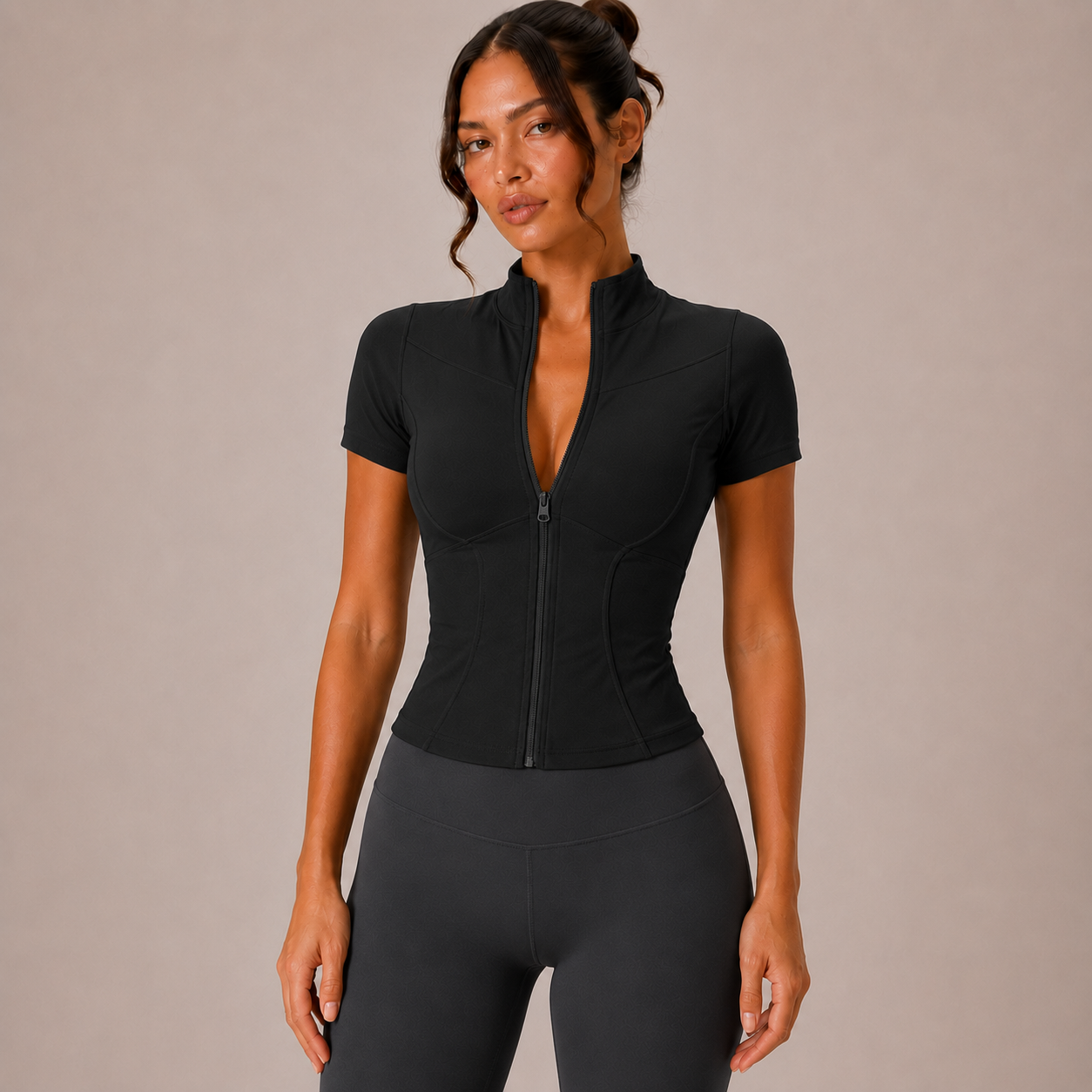 Top Sculpt Zip de Manga Corta