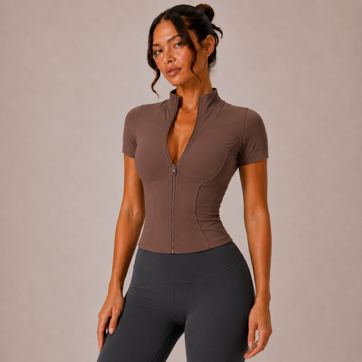 Top Sculpt Zip de Manga Corta